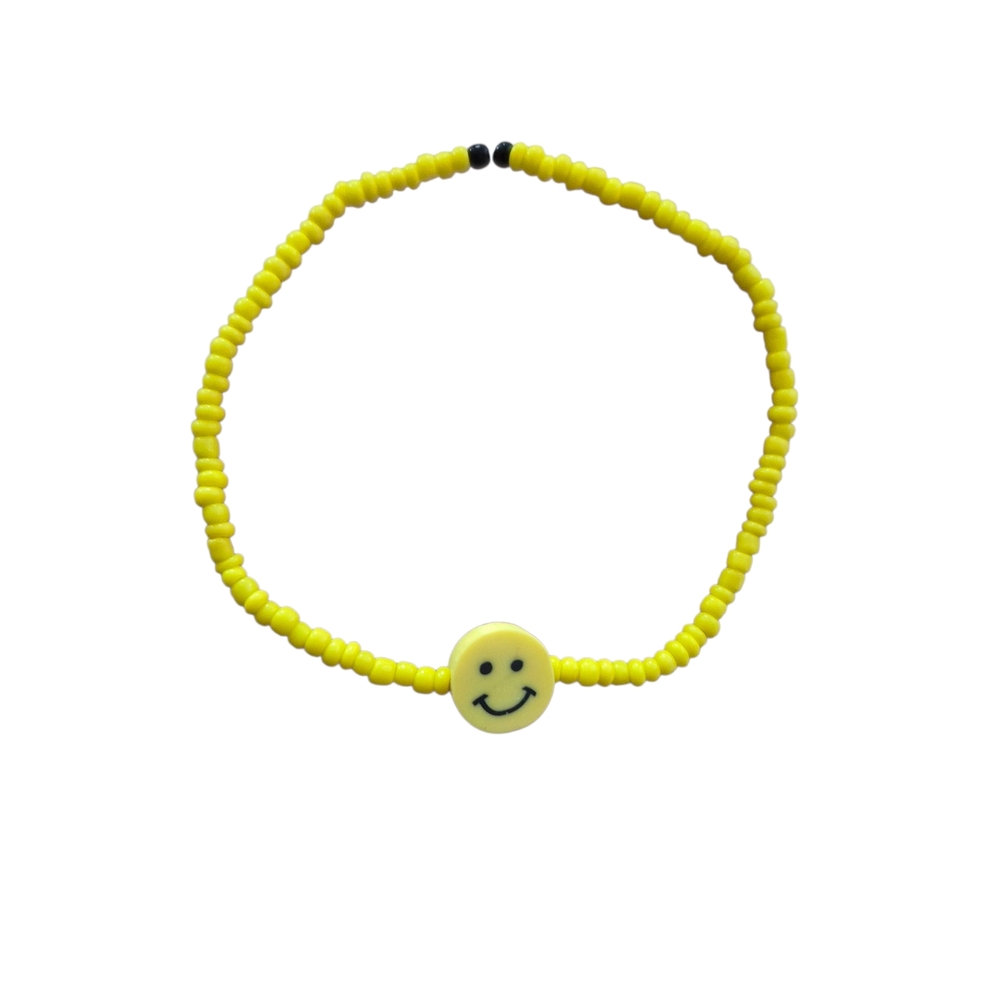 Yellow Smiley Beaded Bracelet for Kids And Adults, ONE SIZE FIT, STRETCHY BAND